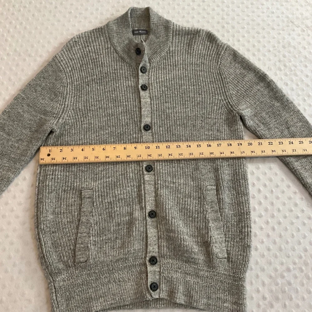 Van Heusen Mens Gray Cotton Blend Ribbed Knit Button Front Cardigan‎ Sweater